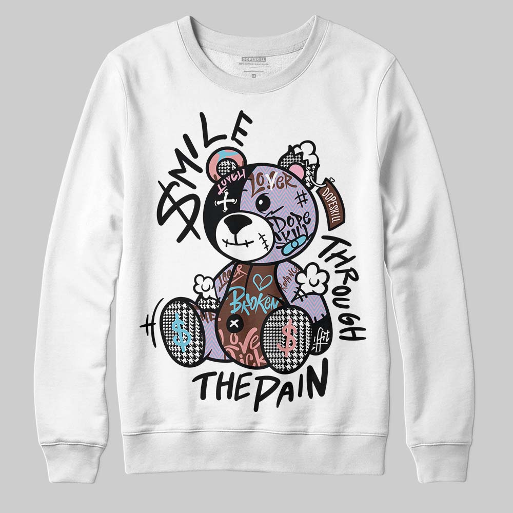 Harris Tweed x Dunk Low Denim Turquoise and Baroque Brown DopeSkill Sweatshirt Smile Through The Pain Graphic Streetwear - White