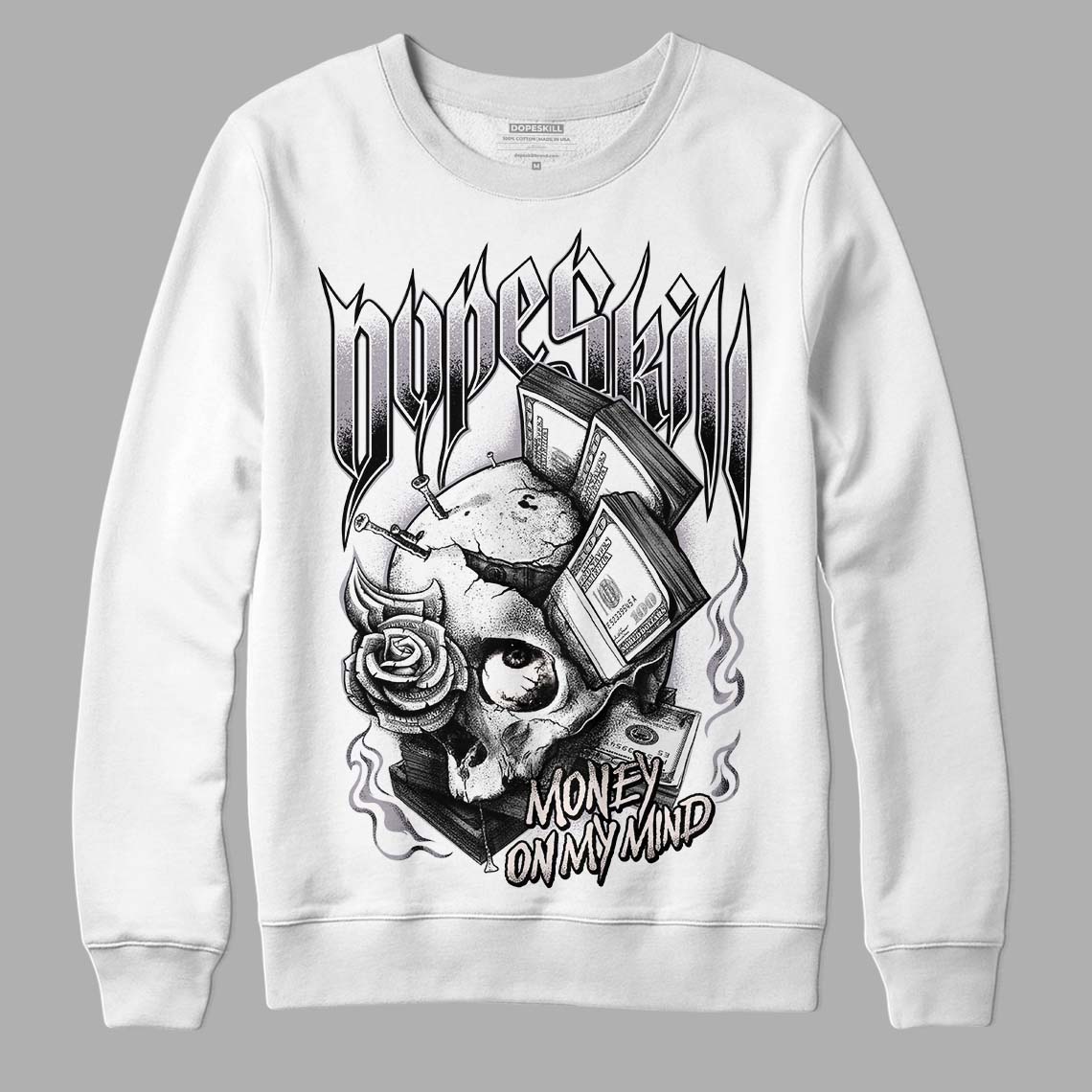 Jordan 2 Cement Grey DopeSkill Sweatshirt Money On My Mind Graphic Streetwear - White