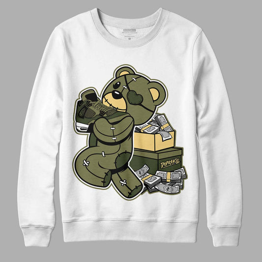 Jordan 4 Retro SE Craft Medium Olive DopeSkill Sweatshirt Bear Steals Sneaker Graphic Streetwear - White