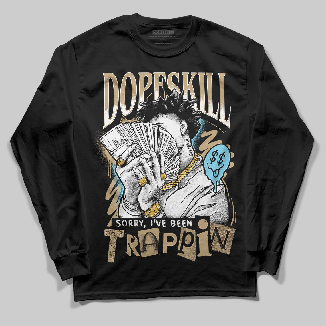 Jordan 11 City Pack “H-Town” DopeSkill Long Sleeve T-Shirt Sorry I've Been Trappin Graphic Streetwear - Black
