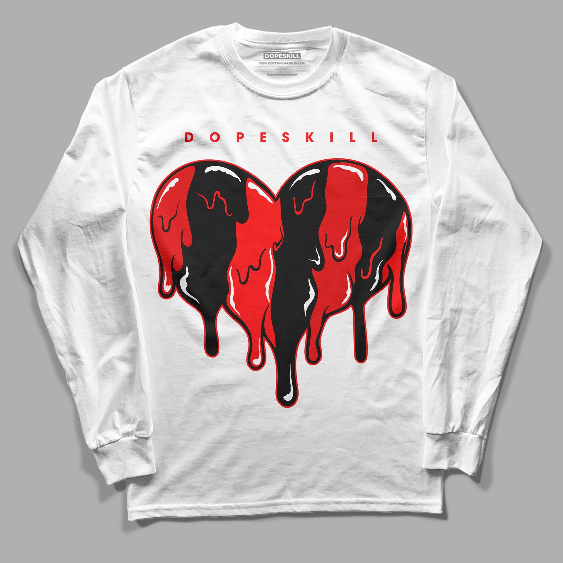 Jordan 1 Retro High OG "Satin Bred" DopeSkill Long Sleeve T-Shirt Slime Drip Heart Graphic Streetwear - White