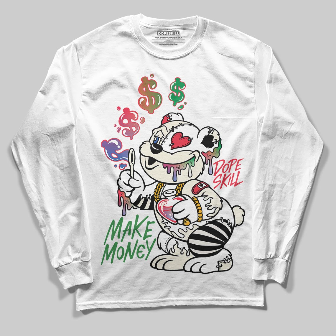 Jordan 11 Retro 285 Atlanta DopeSkill Long Sleeve T-Shirt Make Money Graphic Streetwear - White