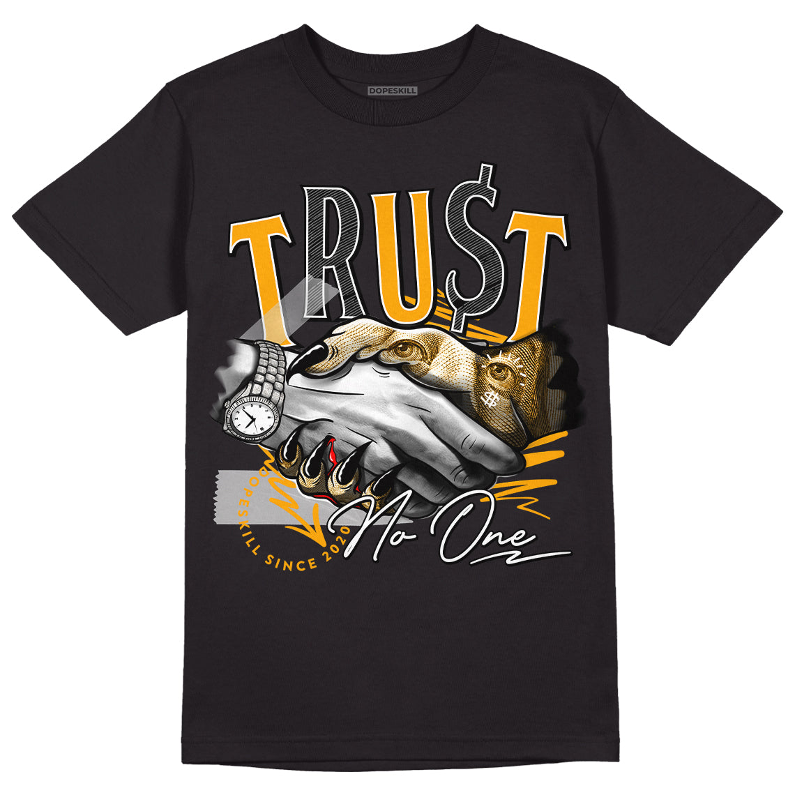 Jordan 1 High Yellow Toe DopeSkill T-Shirt Trust No One Graphic Streetwear - Black