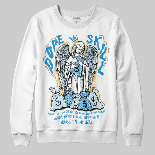 Jordan 4 Denim “Worn Blue” DopeSkill Sweatshirt Angels Graphic Streetwear - White 