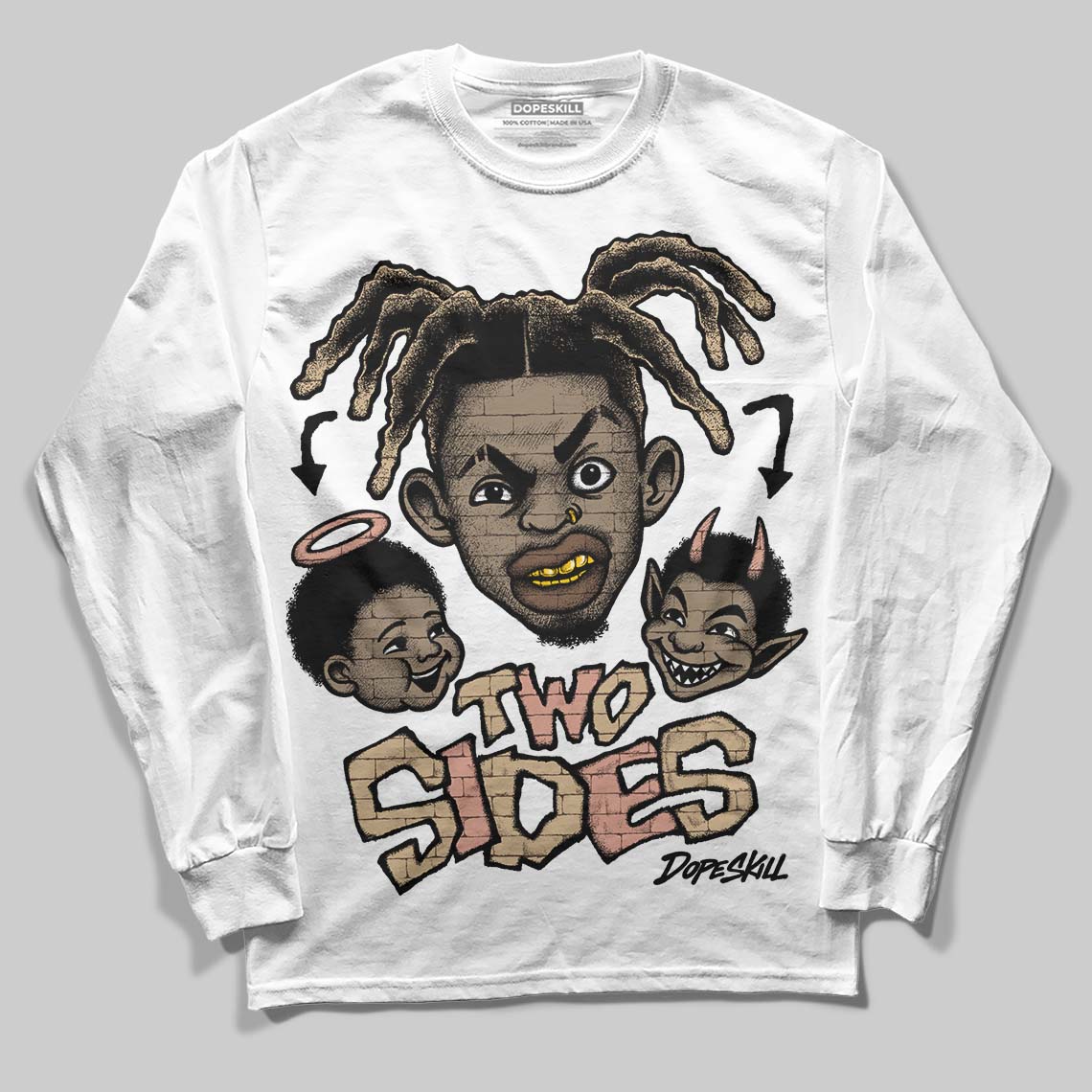 TAN Sneakers DopeSkill Long Sleeve T-Shirt Two Sides Graphic Streetwear - White 