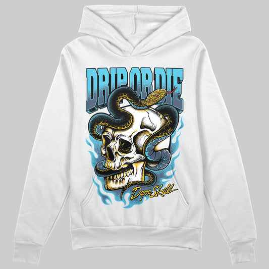 Jordan 11 Retro Gamma Blue (2025) DopeSkill Hoodie Sweatshirt Drip or Die Graphic Streetwear - White