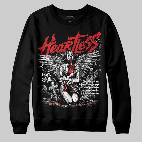 Jordan 3 Fire Red DopeSkill Sweatshirt Heartless Graphic Streetwear - Black