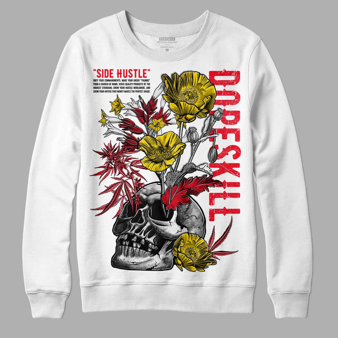 Jordan 4 Red Thunder DopeSkill Sweatshirt Side Hustle Graphic Streetwear - White