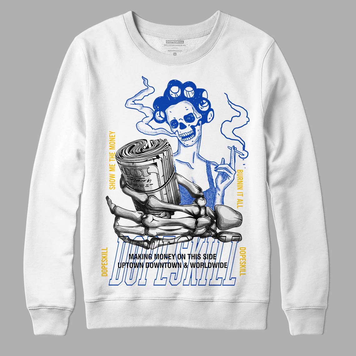 Jordan 14 “Laney” DopeSkill Sweatshirt Show Me The Money Graphic Streetwear - White