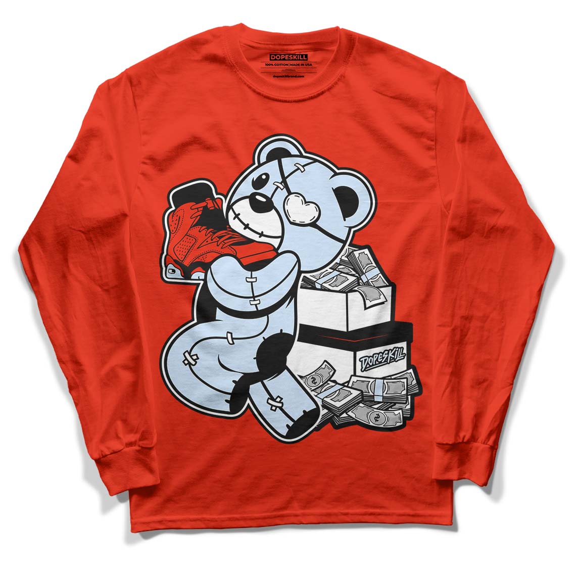 Jordan 6 Retro Toro Bravo DopeSkill Varsity Red Long Sleeve T-Shirt Bear Steals Sneaker Graphic Streetwear