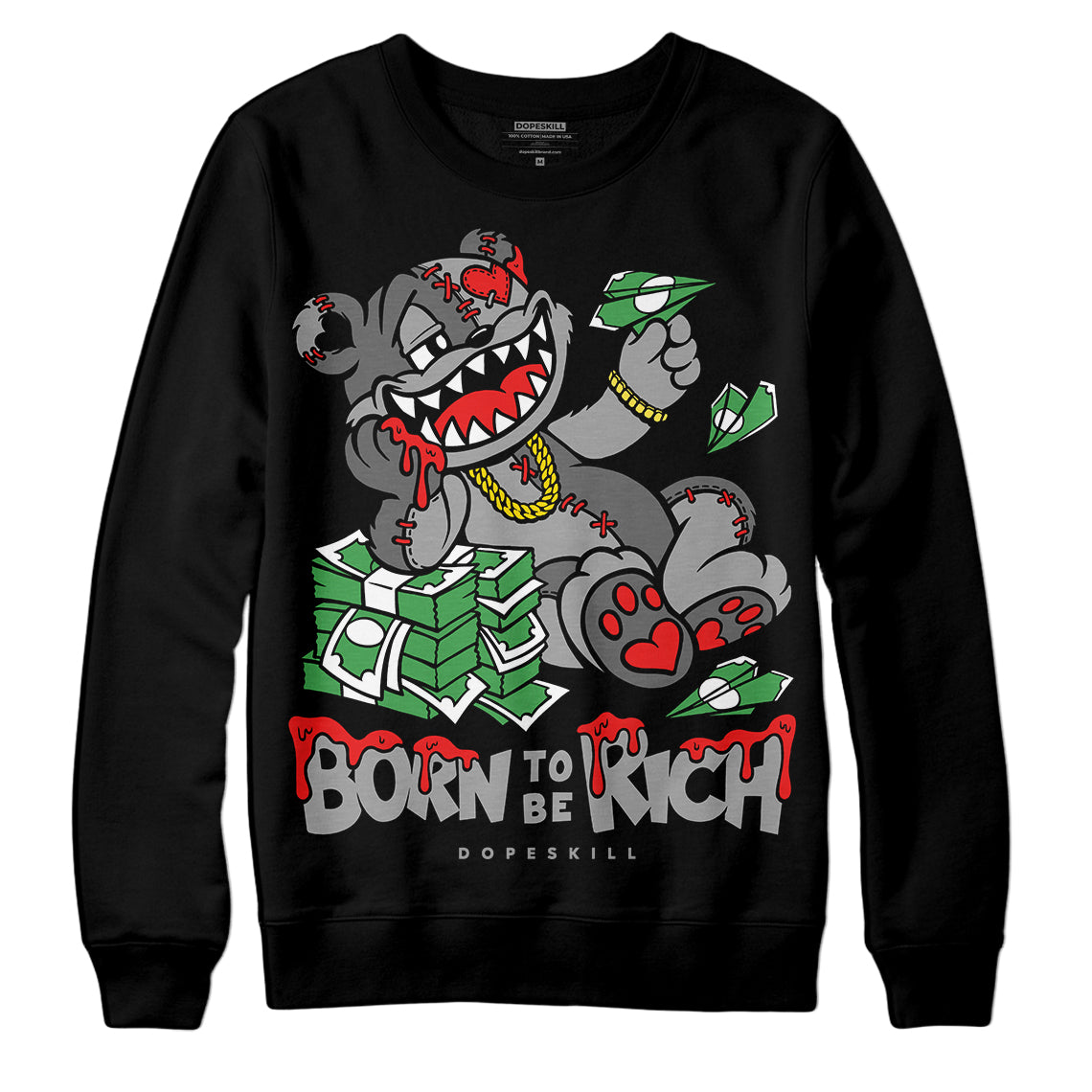 Grey Sneakers DopeSkill Sweatshirt Born To Be Rich Graphic Streetwear - Black