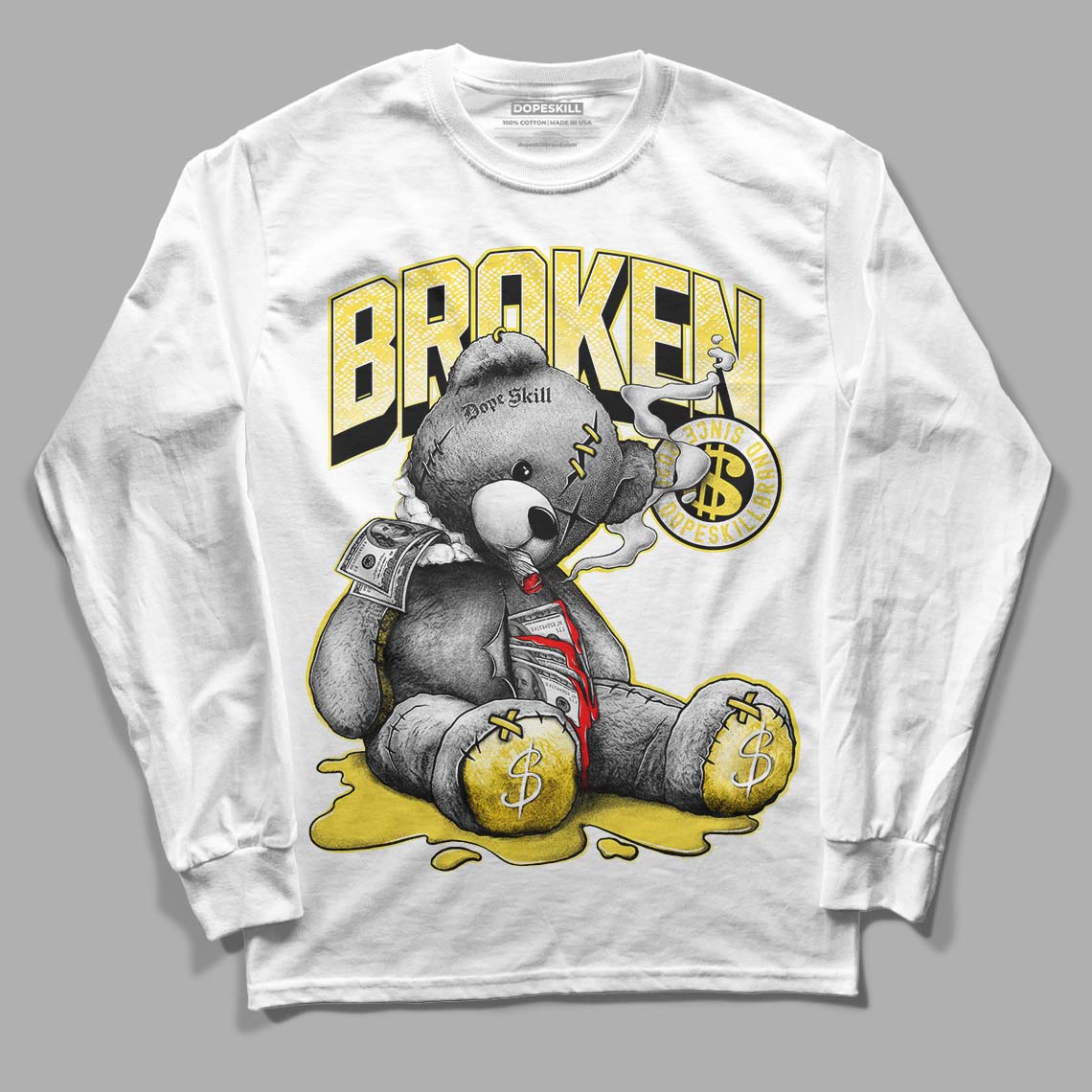 Wmns Air Jordan 11 Low 'Yellow Snakeskin' DopeSkill Long Sleeve T-Shirt Sick Bear Graphic Streetwear - White