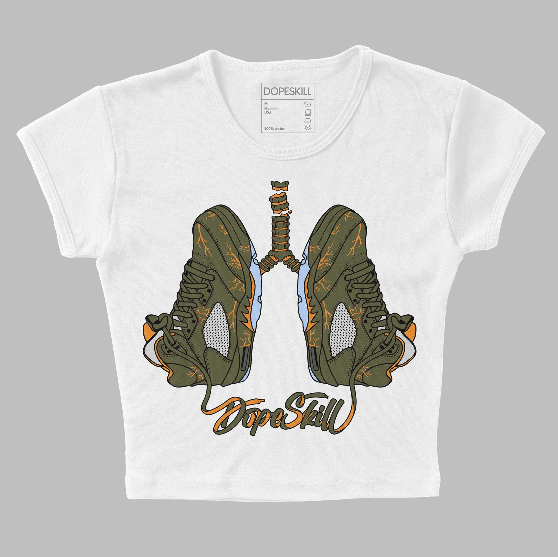 Jordan 5 "Olive" DopeSkill Women's Crop Top Breathe Graphic Streetwear - White 