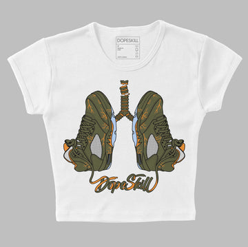 Jordan 5 "Olive" DopeSkill Women's Crop Top Breathe Graphic Streetwear - White 