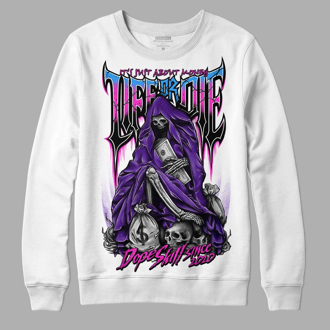 Jordan 13 Court Purple DopeSkill Sweatshirt Life or Die Graphic Streetwear - White