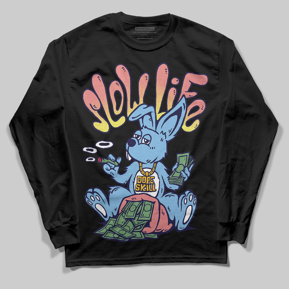 University Blue Sneakers DopeSkill Long Sleeve T-Shirt Slow Life Graphic Streetwear  - black