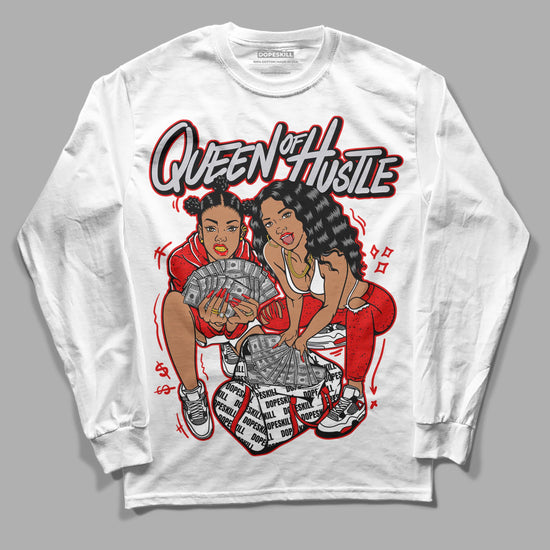 Jordan 4 Retro Red Cement DopeSkill Long Sleeve T-Shirt Queen Of Hustle Graphic Streetwear - White