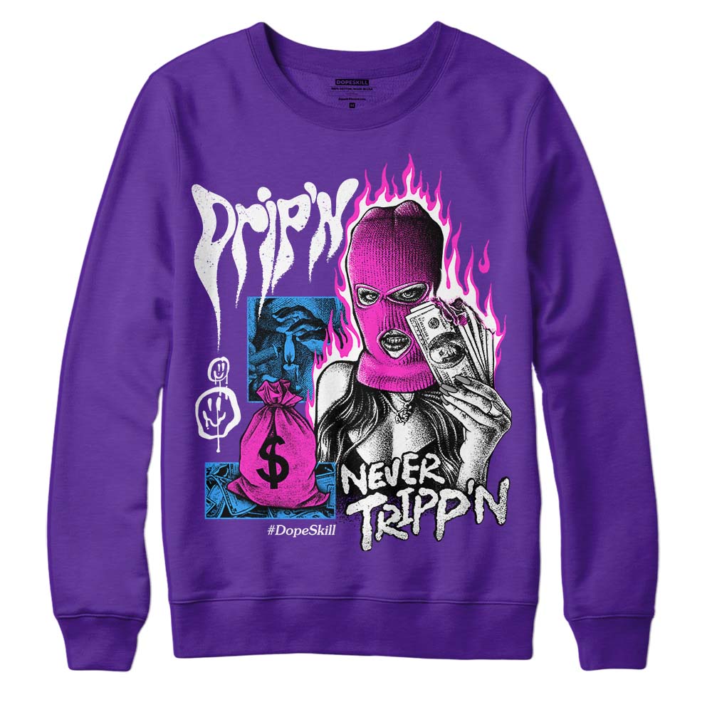 PURPLE Sneakers DopeSkill Purple Sweatshirt Drip'n Never Tripp'n Graphic Streetwear