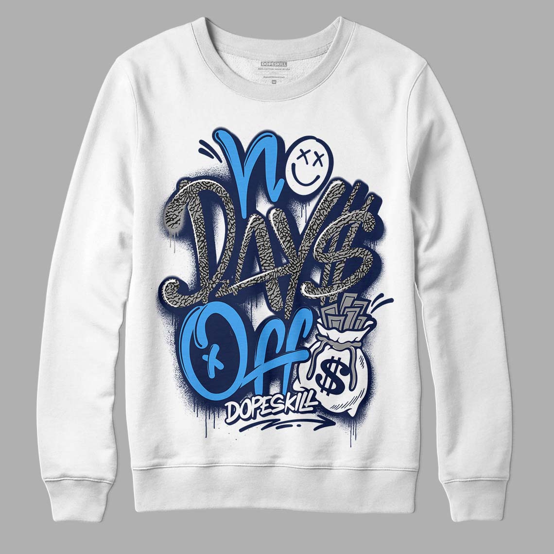 Jordan 3 "Midnight Navy" DopeSkill Sweatshirt No Days Off Graphic Streetwear - White 