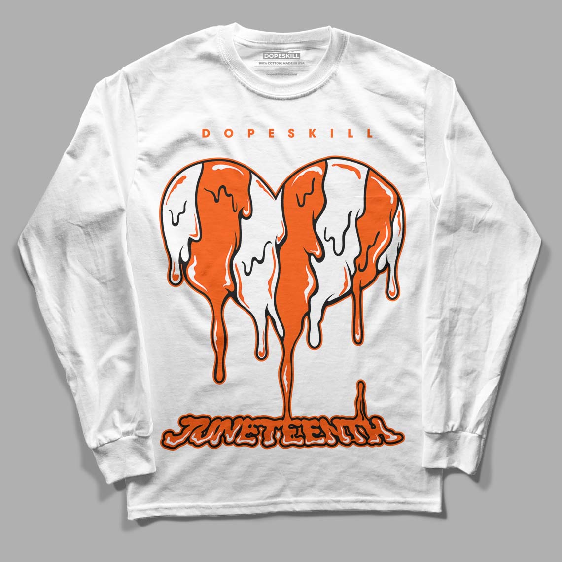 MSCHF Super Normal 2 Orange Milk DopeSkill Long Sleeve T-Shirt Juneteenth Heart Graphic Streetwear - White