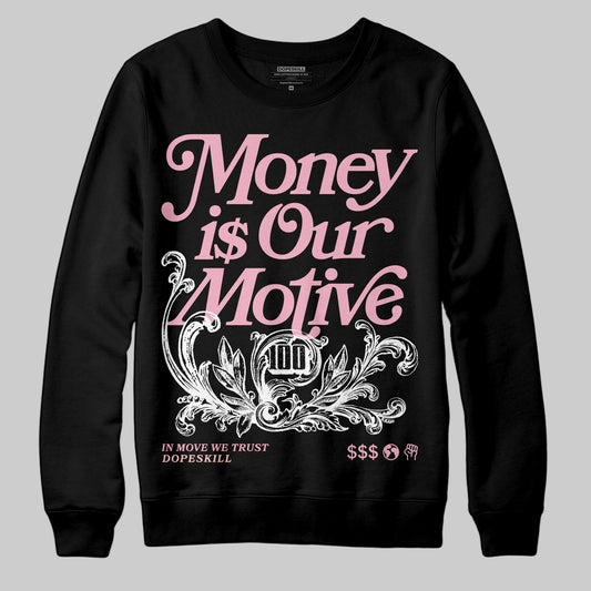 AMIRI White & Pink Stars Court Sneakers DopeSkill Sweatshirt Money Is Our Motive Typo Graphic Streetwear - Black