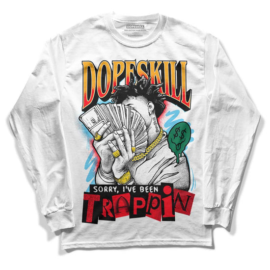 Jordan 1 Mid GS 'Six Championships DopeSkill Long Sleeve T-Shirt Sorry I've Been Trappin Graphic Streetwear - White