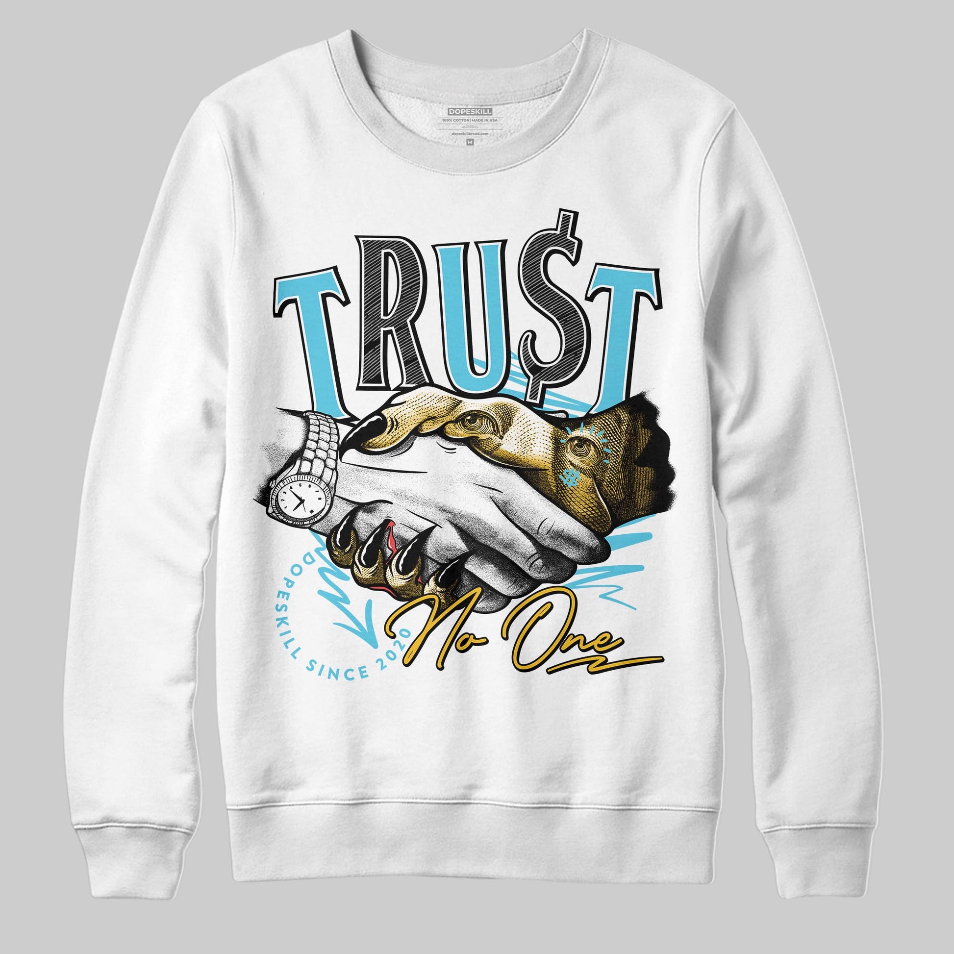 Jordan 11 Retro Gamma Blue (2025) DopeSkill Sweatshirt Trust No One Graphic Streetwear - White