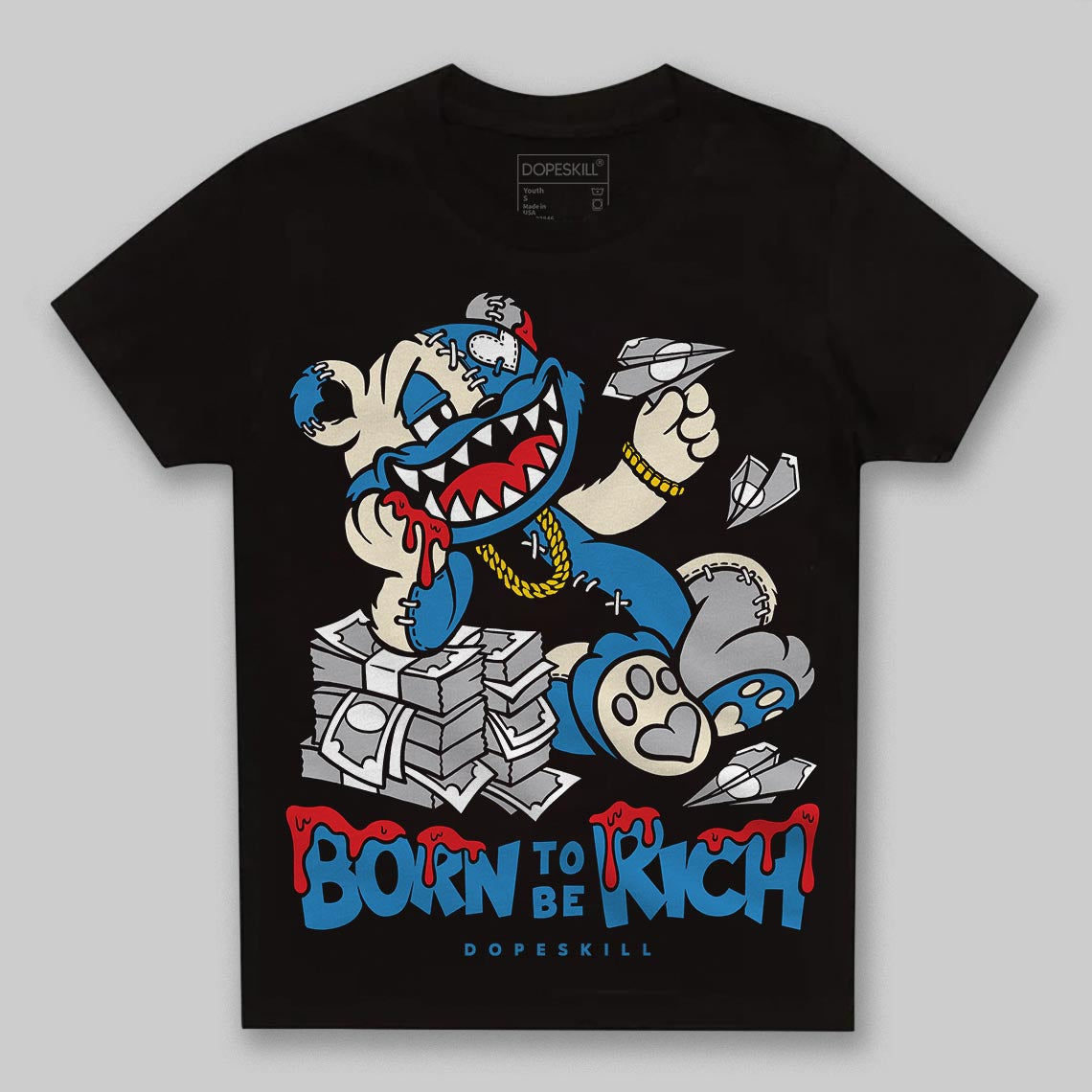 Jordan 3 Retro OG Rare Air DopeSkill Toddler Kids T-shirt Born To Be Rich Graphic Streetwear - Black