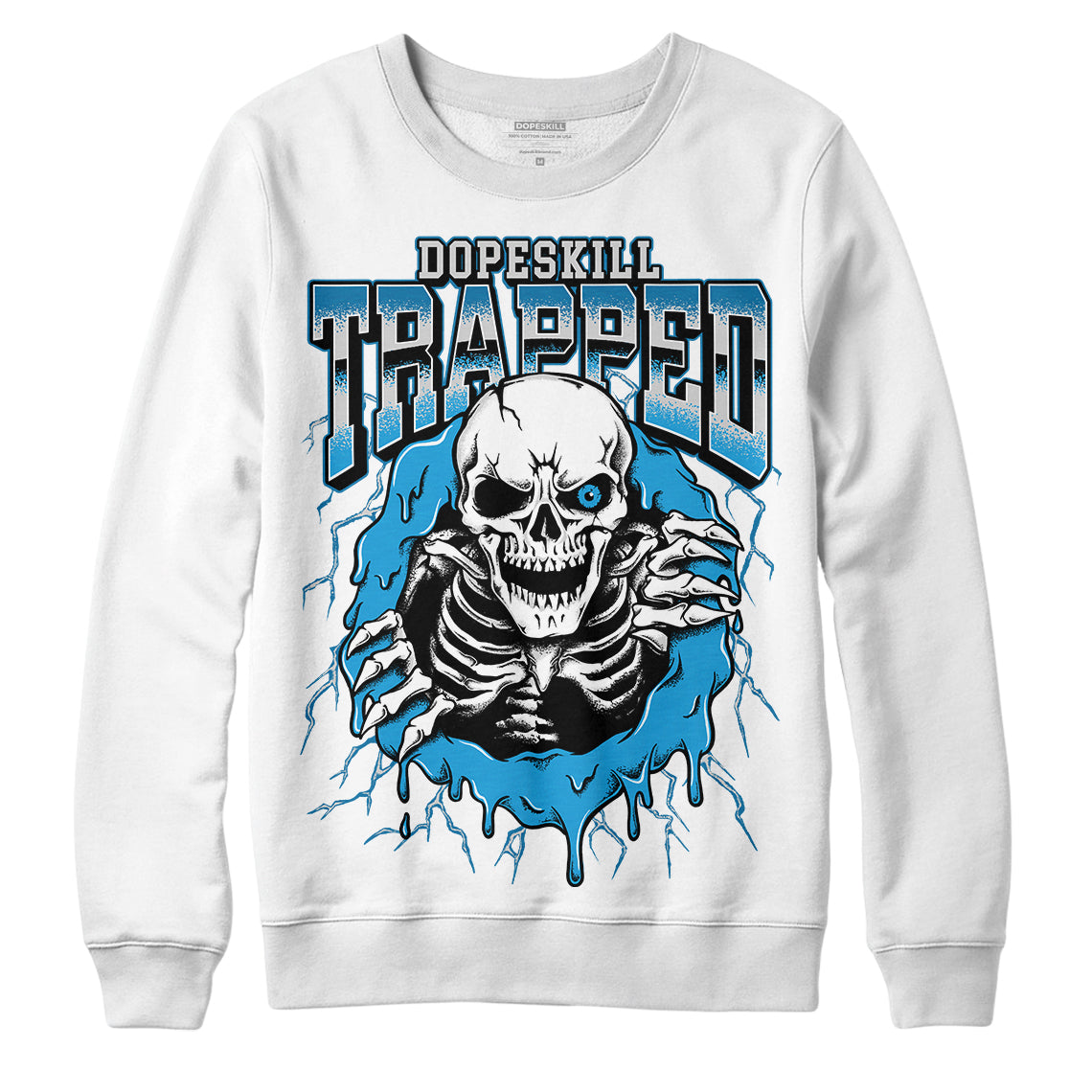 Jordan 4 Retro Military Blue DopeSkill Sweatshirt Trapped Halloween Graphic Streetwear - White