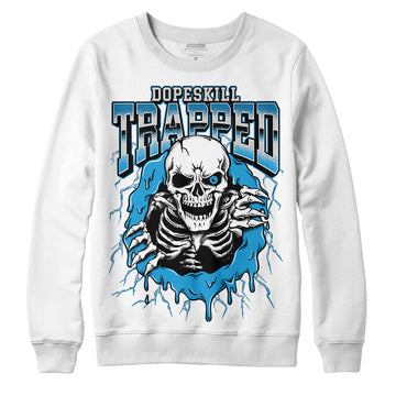 Jordan 4 Retro Military Blue DopeSkill Sweatshirt Trapped Halloween Graphic Streetwear - White