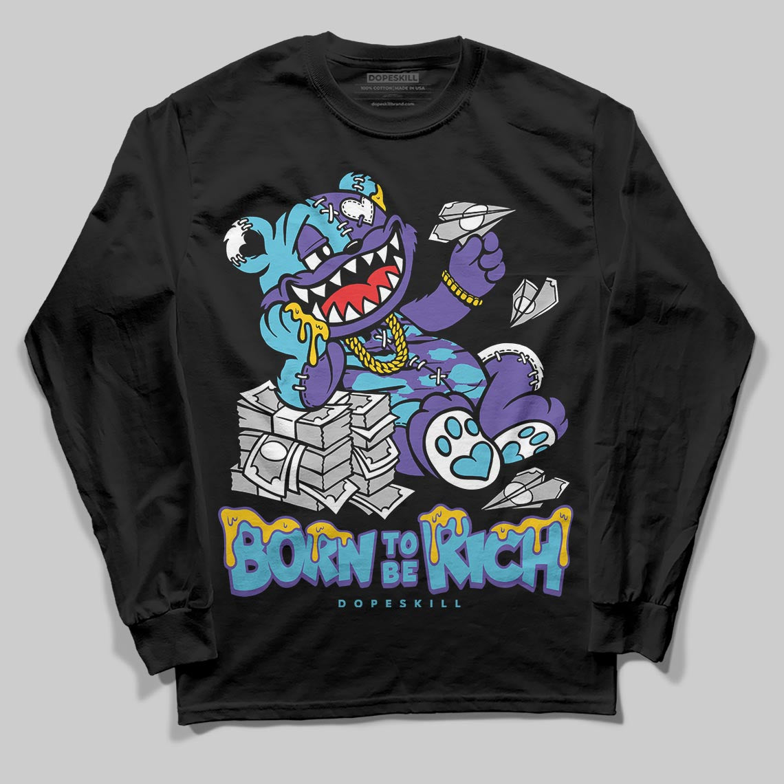 Jordan 8 Retro 'Aqua' 2025 DopeSkill Long Sleeve T-Shirt Born To Be Rich Graphic Streetwear - Black