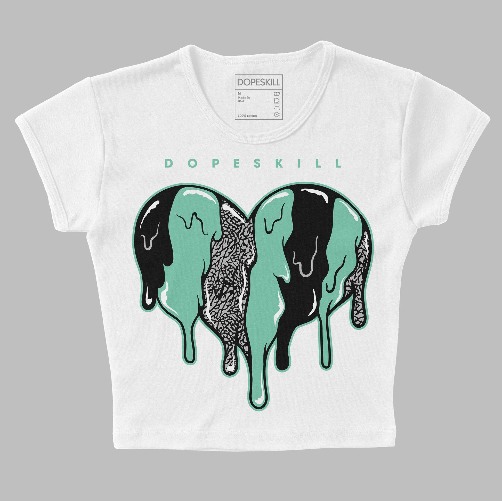 Jordan 3 "Green Glow" DopeSkill Women's Crop Top Slime Drip Heart Graphic Streetwear - White 