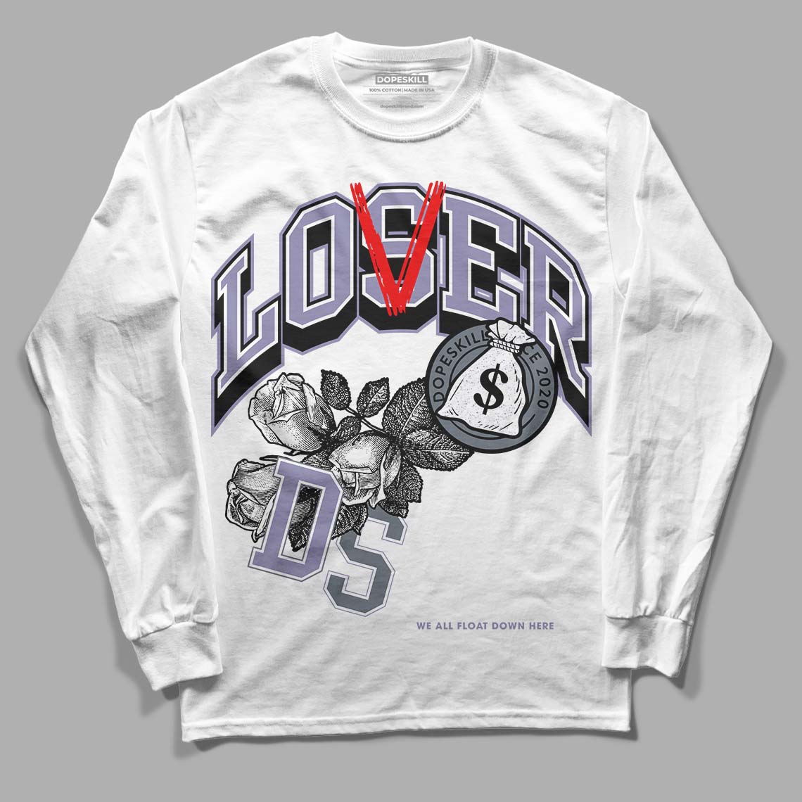 Jordan 5 Retro Low Indigo Haze DopeSkill Long Sleeve T-Shirt Loser Lover Graphic Streetwear - White