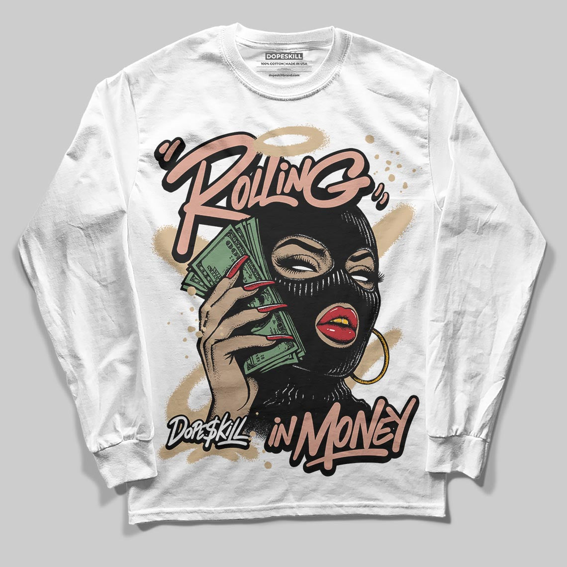 TAN Sneakers DopeSkill Long Sleeve T-Shirt Rolling in Money Graphic Streetwear - White