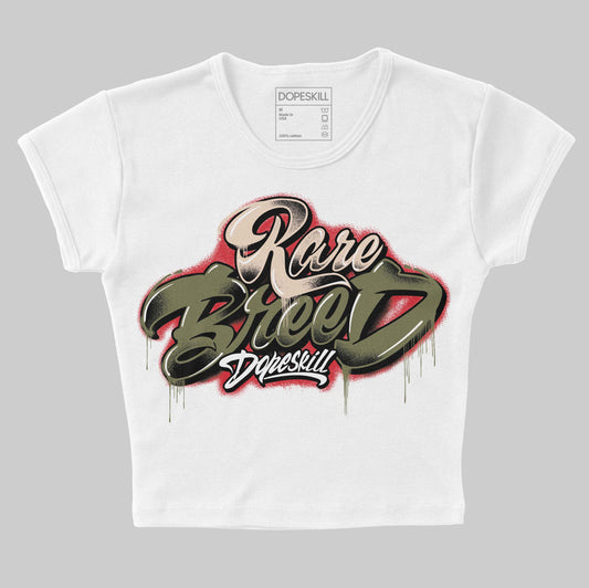 Travis Scott x Jordan 1 Medium Olive DopeSkill Women's Crop Top Rare Breed Type Graphic Streetwear - White