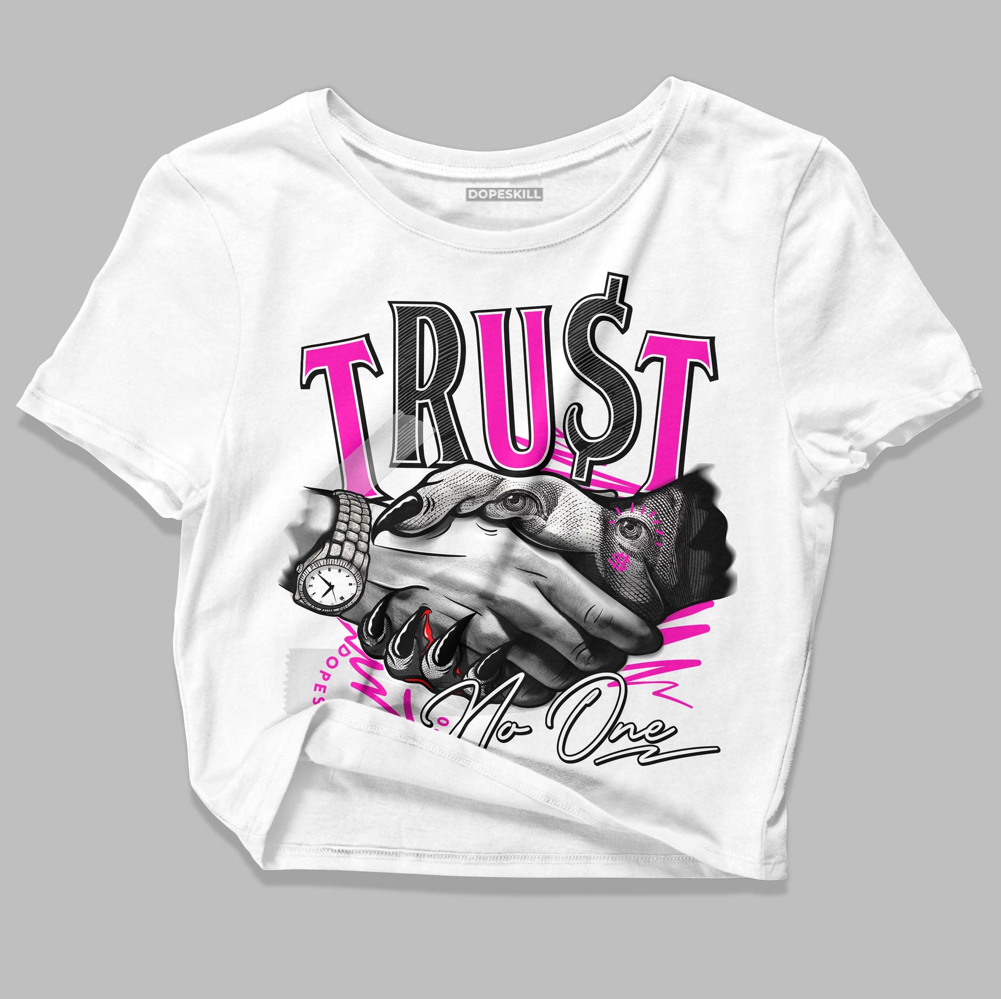 Dunk Low GS “Active Fuchsia” DopeSkill Women's Crop Top Trust No One Graphic Streetwear - White 