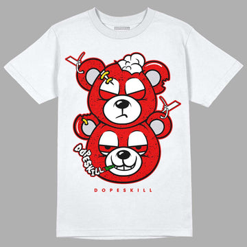 Jordan 4 Retro Red Cement DopeSkill T-Shirt New Double Bear Graphic Streetwear - White