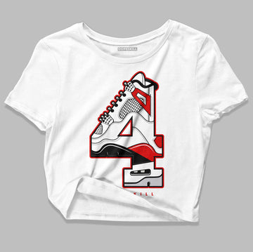 Jordan 4 Retro Red Cement DopeSkill Women's Crop Top No.4 Graphic Streetwear - White