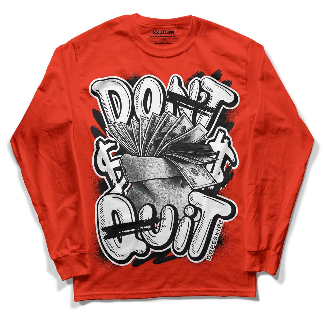 Yeezy Foam Runner Red Dopeskill Vermillion Red Long Sleeve T-Shirt Don't Quit Graphic Streetwear