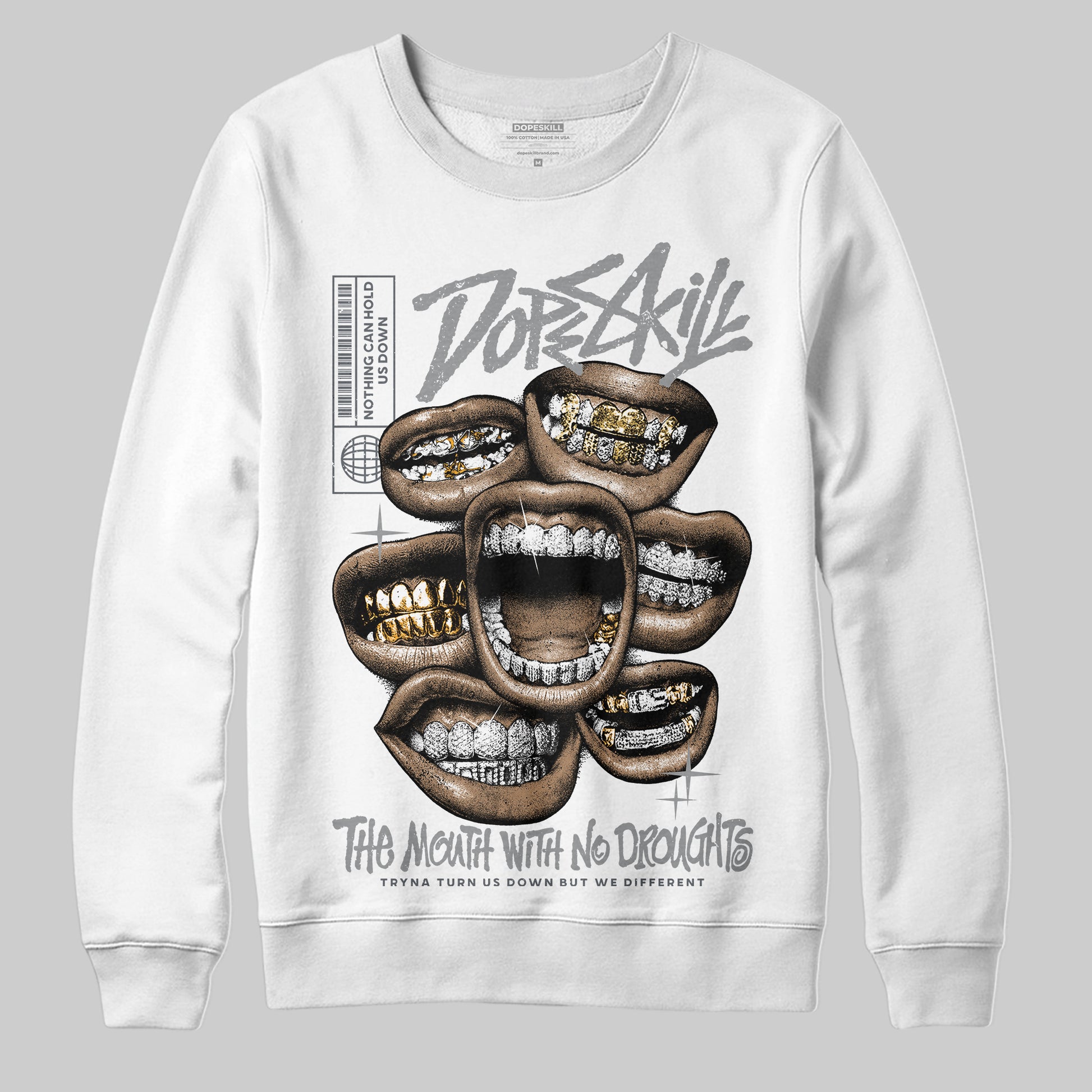 Jordan 5 Retro Wolf Grey (2026) DopeSkill Sweatshirt The Mouth With No Droughts Graphic Streetwear - White