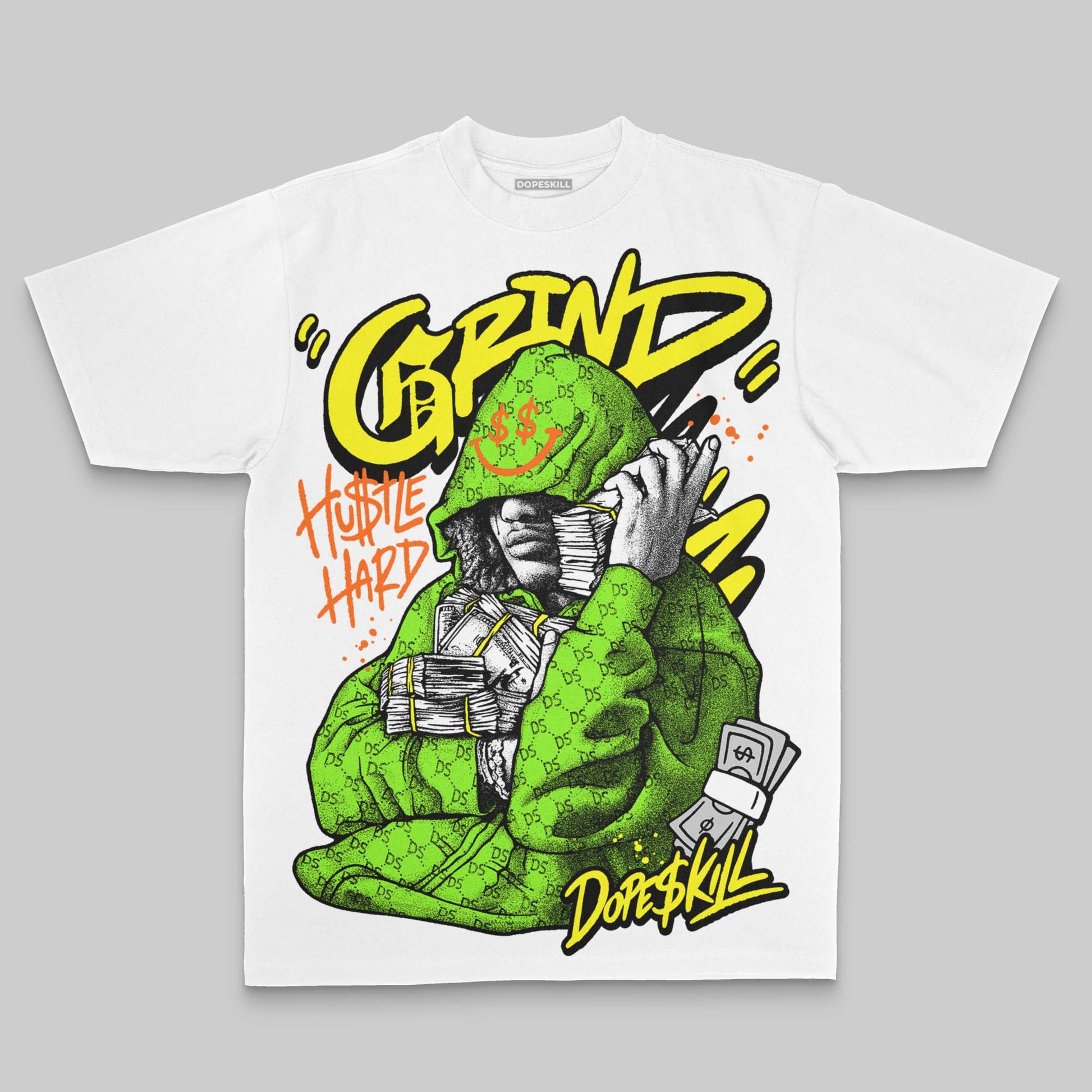 Neon Green Oversize Print Grind Pray DopeSkill Graphic Premium T-shirt Streetwear - White