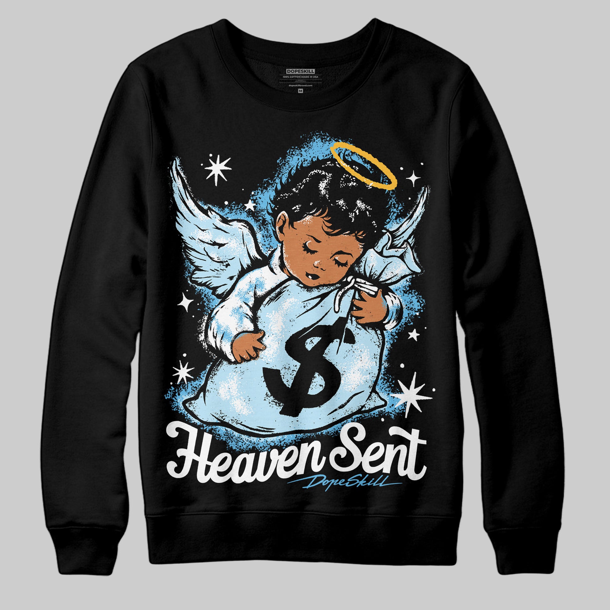 Jordan 11 Retro Legend Blue DopeSkill Sweatshirt Heaven Sent Graphic Streetwear - Black