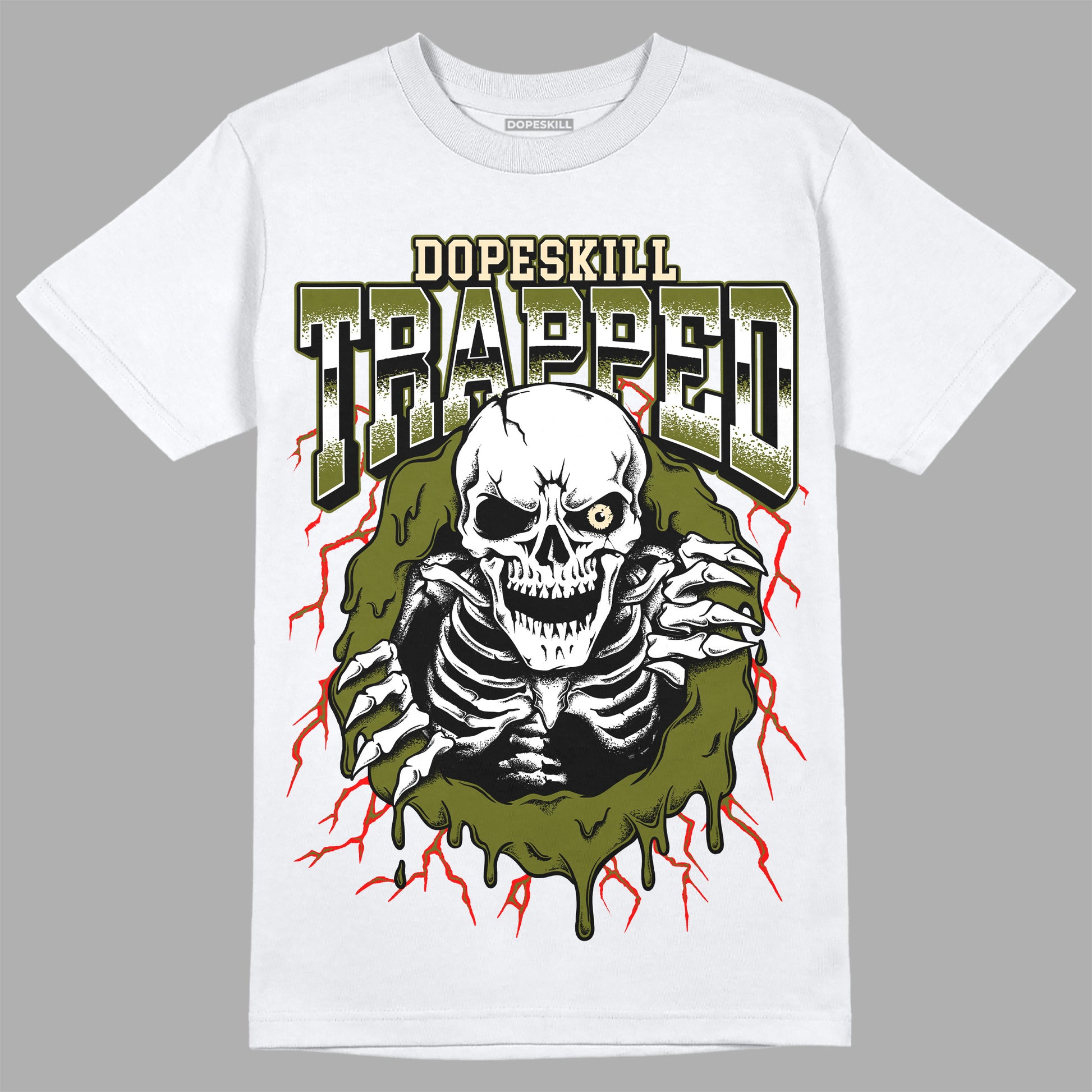 Travis Scott x Jordan 1 Low OG “Olive” DopeSkill T-Shirt Trapped Halloween Graphic Streetwear - White