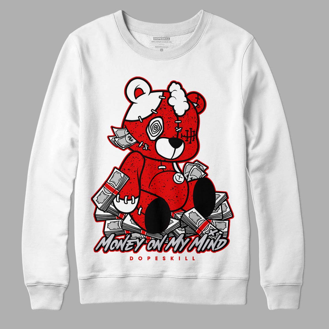 Jordan 4 Retro Red Cement DopeSkill Sweatshirt MOMM Bear Graphic Streetwear - White