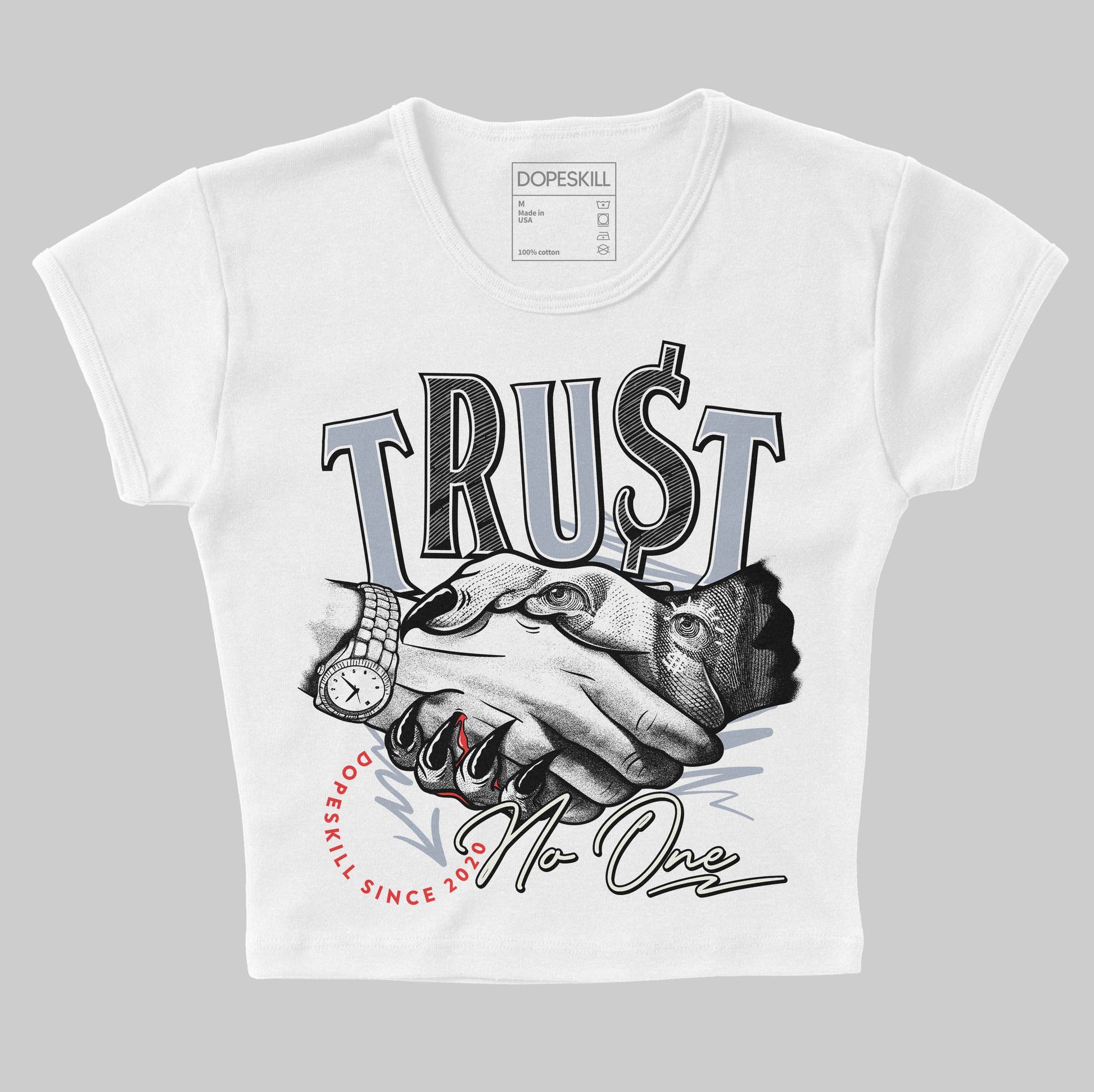 Jordan 3 Retro White Cement Reimagined DopeSkill Women's Crop Top Trust No One Graphic Streetwear - White 