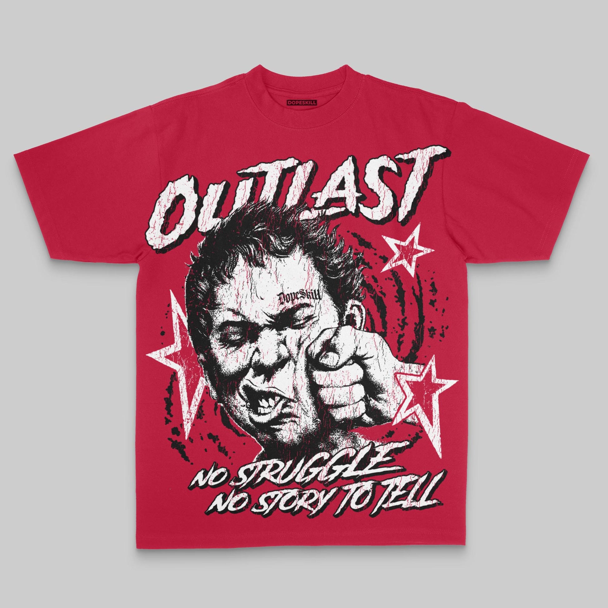 Red Oversize Print Outlast DopeSkill Graphic T-shirt Streetwear - Red 