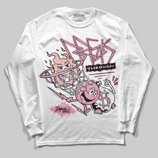 AMIRI White & Pink Stars Court Sneakers DopeSkill Long Sleeve T-Shirt Break Through Graphic Streetwear - White