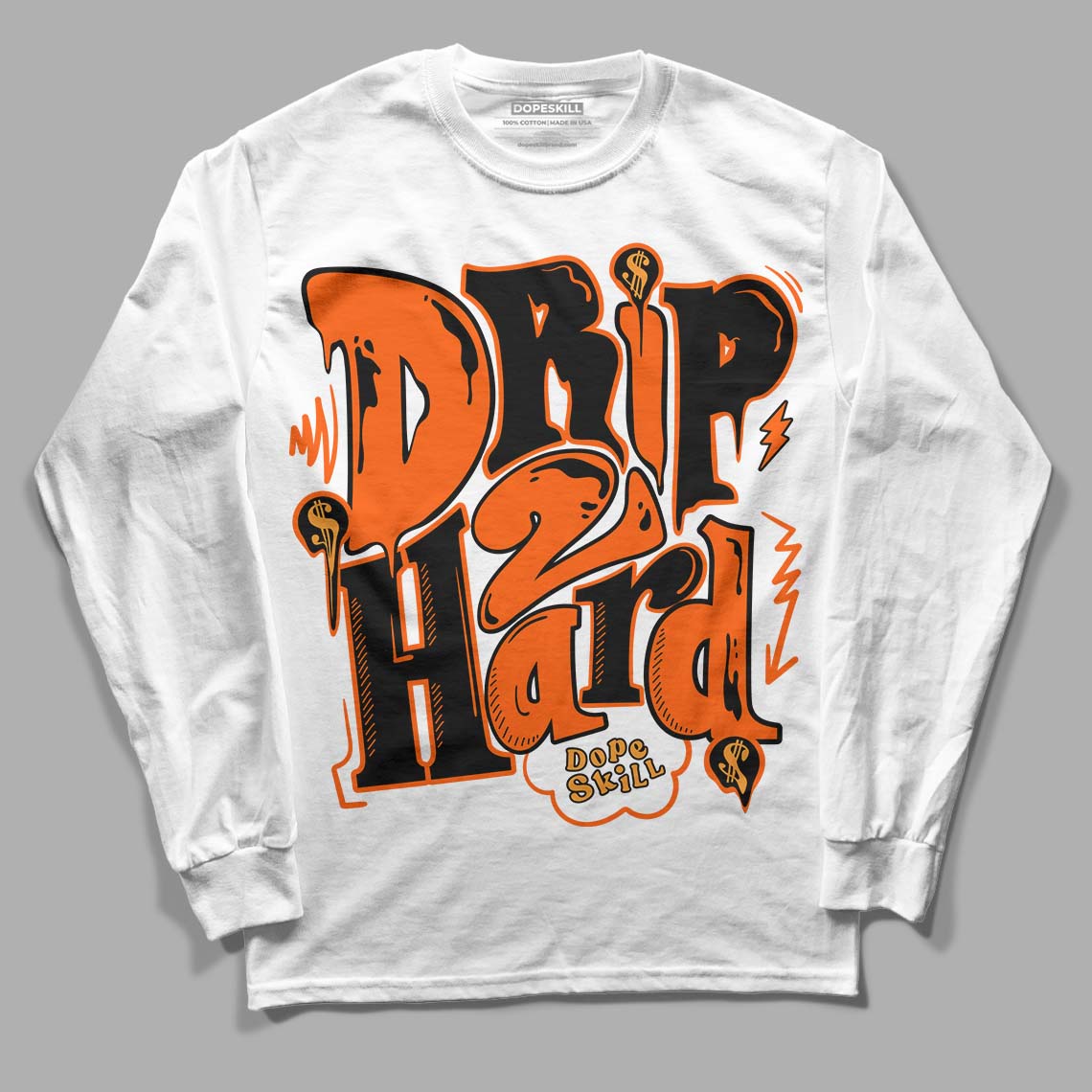 Jordan 12 Retro Brilliant Orange DopeSkill Long Sleeve T-Shirt Drip Too Hard Graphic Streetwear - White