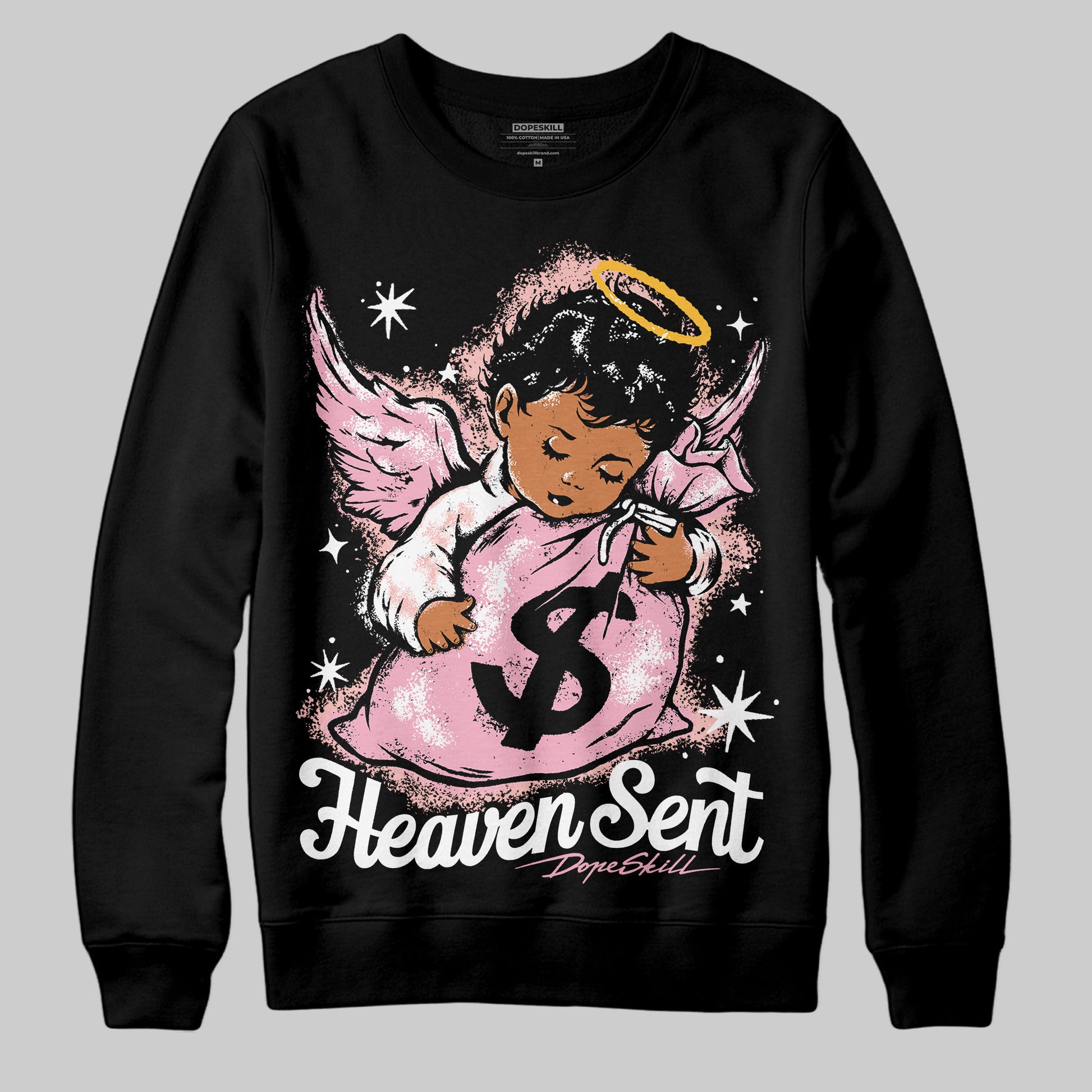 AMIRI White & Pink Stars Court Sneakers DopeSkill Sweatshirt Heaven Sent Graphic Streetwear - Black