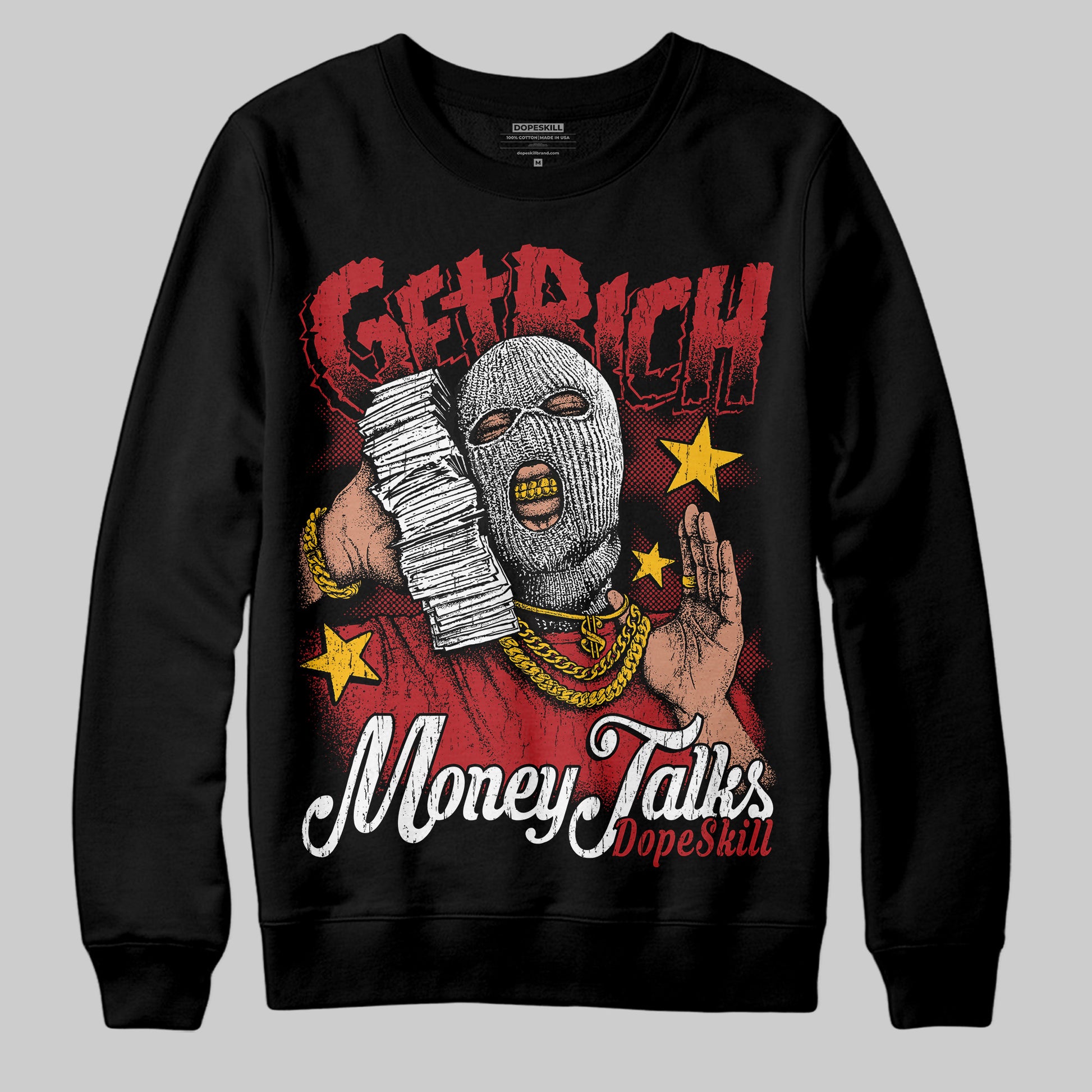 Jordan 12 Retro Flu Game (2025) DopeSkill Sweatshirt Get Rich Graphic Streetwear - Black